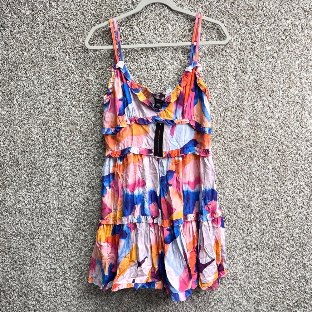 French Connection Dress Women's 10 Multicolor Abstract Ruffle Tiered Mini NWT